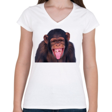 PRINTFASHION Funny Chimpanzee - Női V-nyakú póló - Fehér