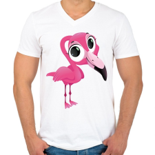 PRINTFASHION Funny Flamingo - Férfi V-nyakú póló - Fehér férfi póló