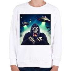 PRINTFASHION Fura cuki ijedt gorilla - Retro UFÓ invázió - Gyerek pulóver - Fehér