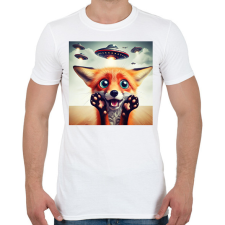 PRINTFASHION Fura cuki vicces ijedt róka - UFÓ invázió - Férfi póló - Fehér férfi póló