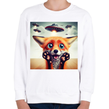 PRINTFASHION Fura cuki vicces ijedt róka - UFÓ invázió - Gyerek pulóver - Fehér gyerek pulóver, kardigán