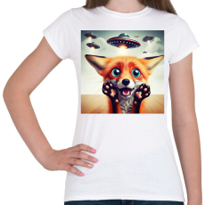 PRINTFASHION Fura cuki vicces ijedt róka - UFÓ invázió - Női póló - Fehér