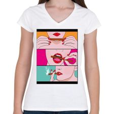 PRINTFASHION Füves csaj - Női V-nyakú póló - Fehér női póló