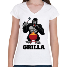 PRINTFASHION G(o)rilla - Női V-nyakú póló - Fehér női póló