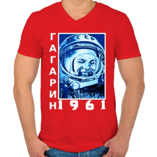 PRINTFASHION Gagarin 1961 Cirill - Férfi V-nyakú póló - Piros férfi póló
