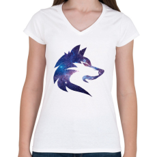 PRINTFASHION Galaxis farkas - Női V-nyakú póló - Fehér