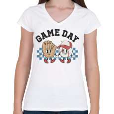 PRINTFASHION Game day - baseball - Női V-nyakú póló - Fehér