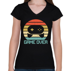 PRINTFASHION Game Over - Női V-nyakú póló - Fekete