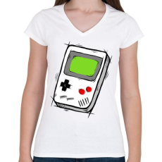 PRINTFASHION GameBoy - Női V-nyakú póló - Fehér