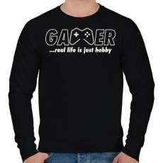 PRINTFASHION Gamer: a való élet csak hobbi - Férfi pulóver - Fekete