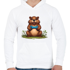 PRINTFASHION gamer bober - Férfi kapucnis pulóver - Fehér férfi pulóver, kardigán