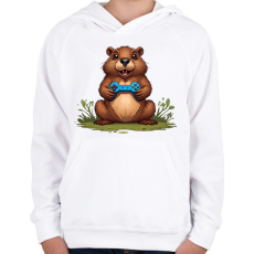 PRINTFASHION gamer bober - Gyerek kapucnis pulóver - Fehér