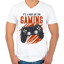 PRINTFASHION gamer - Férfi V-nyakú póló - Fehér férfi póló