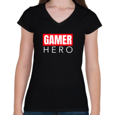PRINTFASHION GAMER HERO - Női V-nyakú póló - Fekete női póló