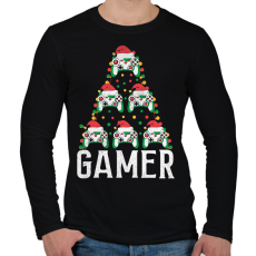 PRINTFASHION gamer karácsonyfa - Férfi hosszú ujjú póló - Fekete