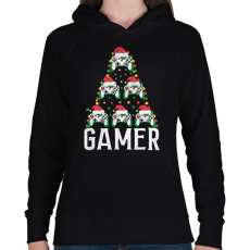 PRINTFASHION gamer karácsonyfa - Női kapucnis pulóver - Fekete