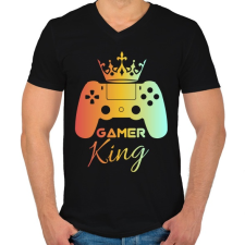PRINTFASHION Gamer king  - Férfi V-nyakú póló - Fekete férfi póló