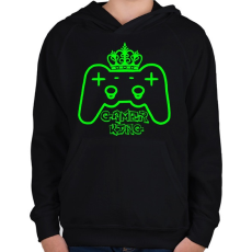 PRINTFASHION Gamer king - Gyerek kapucnis pulóver - Fekete
