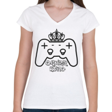 PRINTFASHION Gamer king - Női V-nyakú póló - Fehér női póló