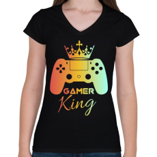 PRINTFASHION Gamer king  - Női V-nyakú póló - Fekete