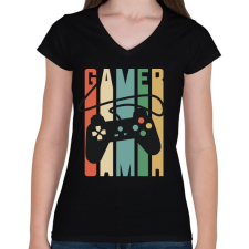 PRINTFASHION Gamer Konzol - Női V-nyakú póló - Fekete női póló