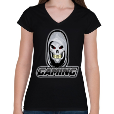 PRINTFASHION Gamer koponya - Női V-nyakú póló - Fekete