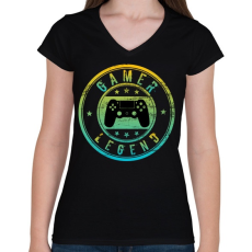PRINTFASHION Gamer legend - Női V-nyakú póló - Fekete