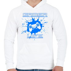 PRINTFASHION GAMER LIFE - Férfi kapucnis pulóver - Fehér