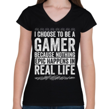 PRINTFASHION Gamer life - Női V-nyakú póló - Fekete női póló