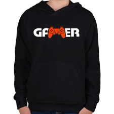 PRINTFASHION Gamer logó - Gyerek kapucnis pulóver - Fekete gyerek pulóver, kardigán