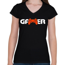 PRINTFASHION Gamer logó - Női V-nyakú póló - Fekete női póló