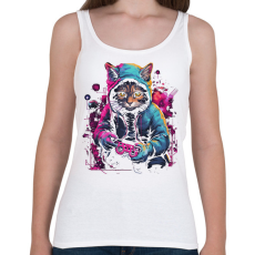 PRINTFASHION Gamer macska - Női atléta - Fehér