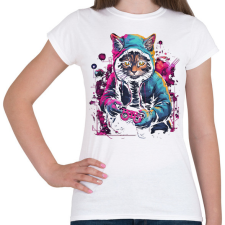 PRINTFASHION Gamer macska - Női póló - Fehér női póló
