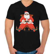 PRINTFASHION gamer mikulás - Férfi V-nyakú póló - Fekete férfi póló