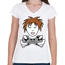 PRINTFASHION Gamer - Női V-nyakú póló - Fehér női póló
