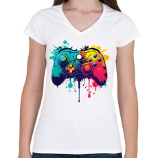 PRINTFASHION gamer - Női V-nyakú póló - Fehér