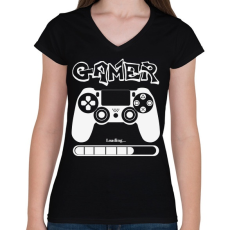 PRINTFASHION Gamer - Női V-nyakú póló - Fekete