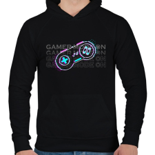 PRINTFASHION Gamer ON 2 - Férfi kapucnis pulóver - Fekete férfi pulóver, kardigán