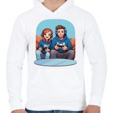 PRINTFASHION Gamer pár - Férfi kapucnis pulóver - Fehér férfi pulóver, kardigán