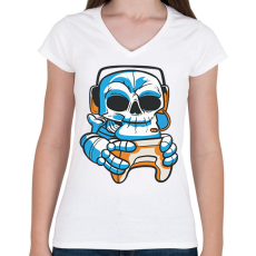 PRINTFASHION Gamer skull - koponya - Női V-nyakú póló - Fehér