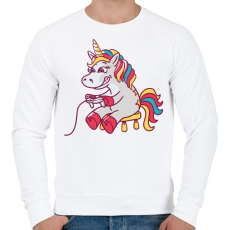 PRINTFASHION Gamer unikornis - Férfi pulóver - Fehér