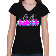 PRINTFASHION Gamer vagyok - Női V-nyakú póló - Fekete női póló