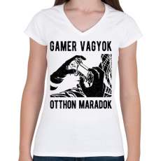PRINTFASHION Gamer vagyok, otthon maradok - Női V-nyakú póló - Fehér