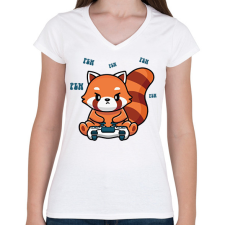 PRINTFASHION Gamer vörös panda - Női V-nyakú póló - Fehér női póló