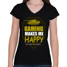PRINTFASHION GAMING MAKES ME HAPPY - Női V-nyakú póló - Fekete
