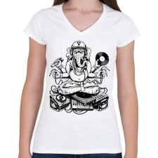 PRINTFASHION ganesha dj - Női V-nyakú póló - Fehér női póló