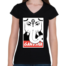 PRINTFASHION Ganesha - Női V-nyakú póló - Fekete női póló