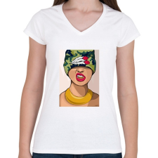 PRINTFASHION Gangsta Girl yo! - Női V-nyakú póló - Fehér női póló