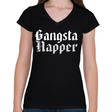 PRINTFASHION Gangsta Rapper - Női V-nyakú póló - Fekete
