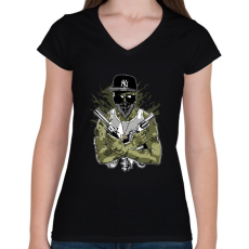 PRINTFASHION Gangsta Zombie - Női V-nyakú póló - Fekete